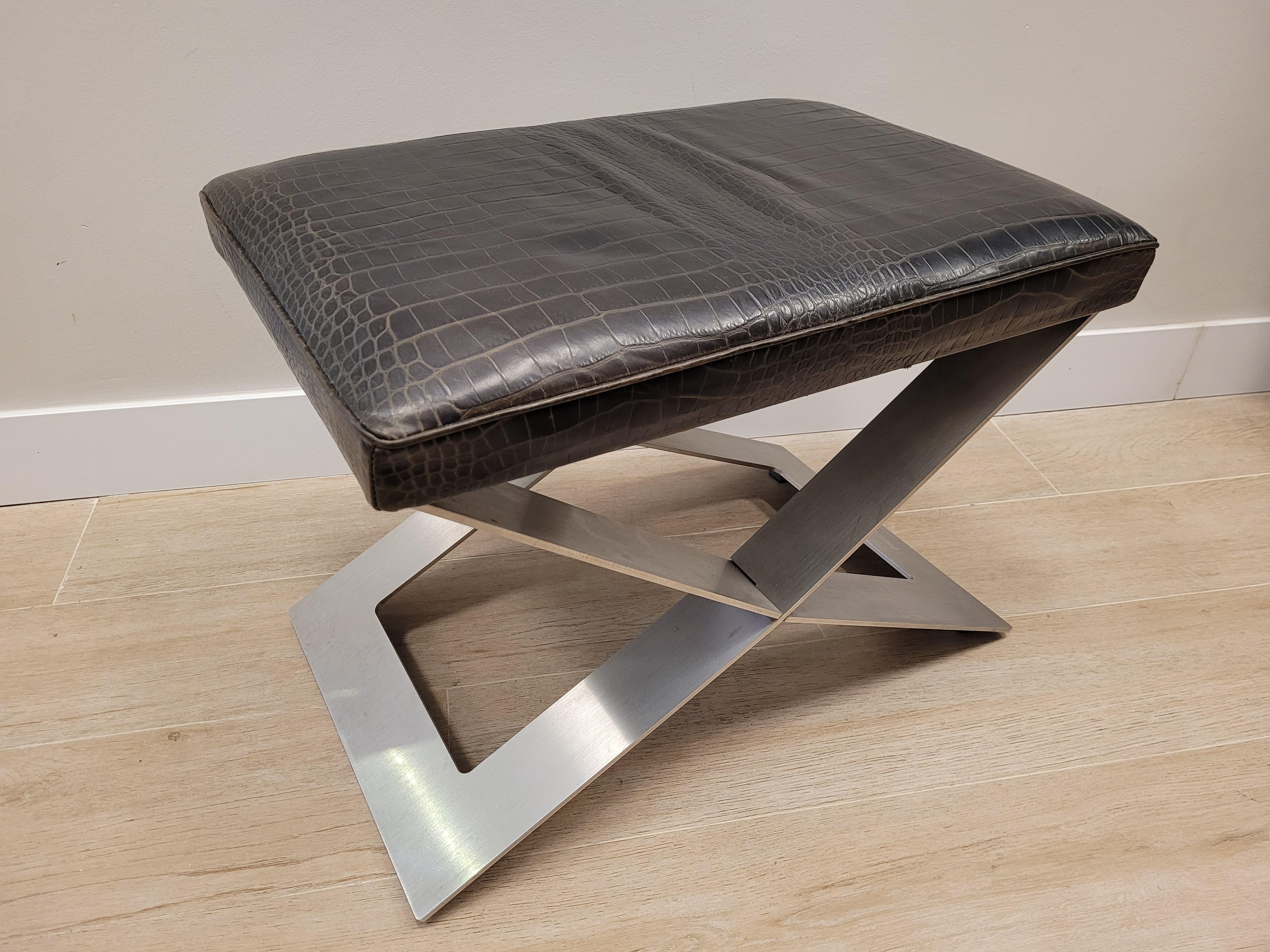 Philipp Plein Brown leather coco Benche, stool , signed 2