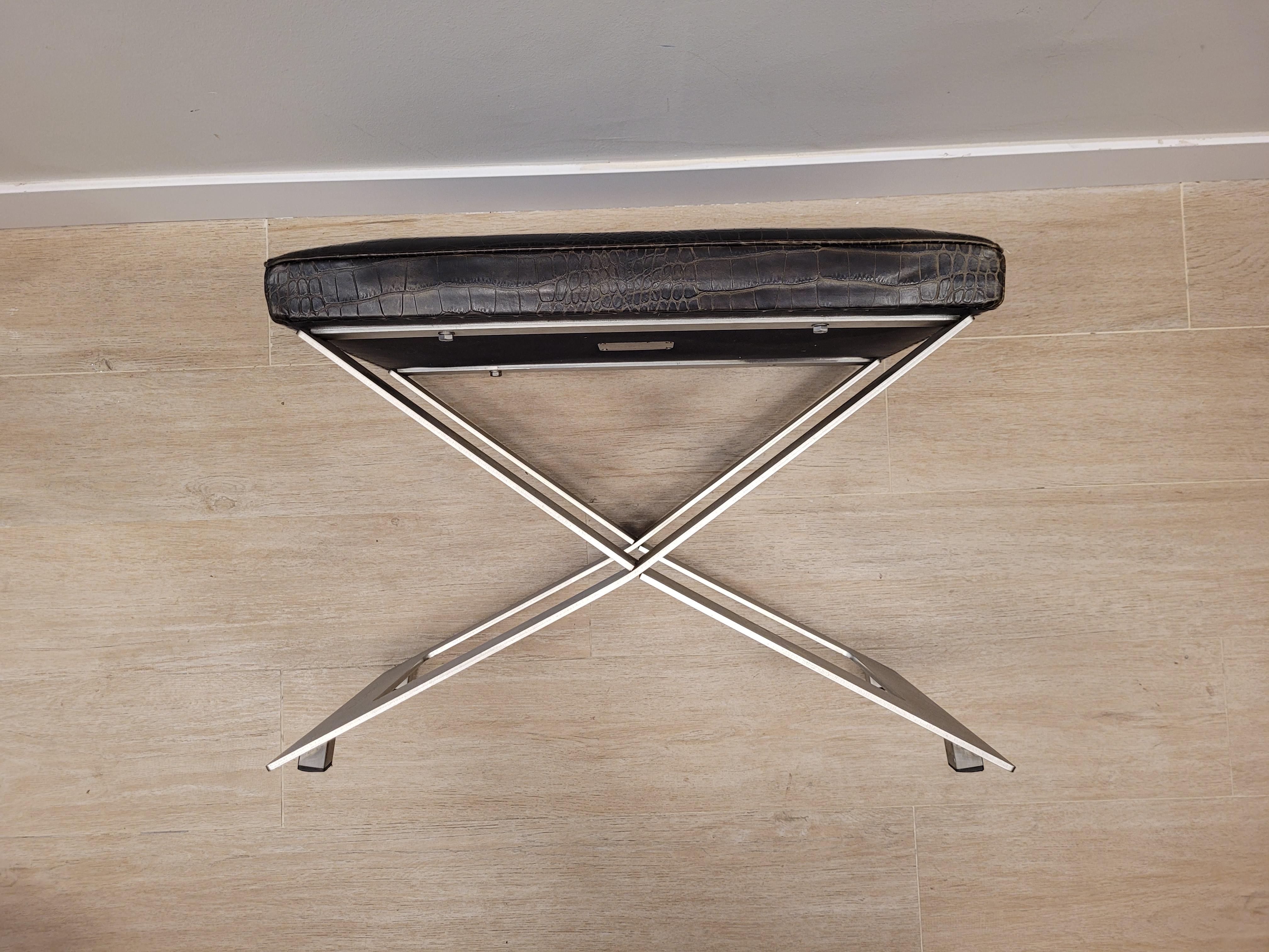 Philipp Plein Brown leather coco Benche, stool , signed 5