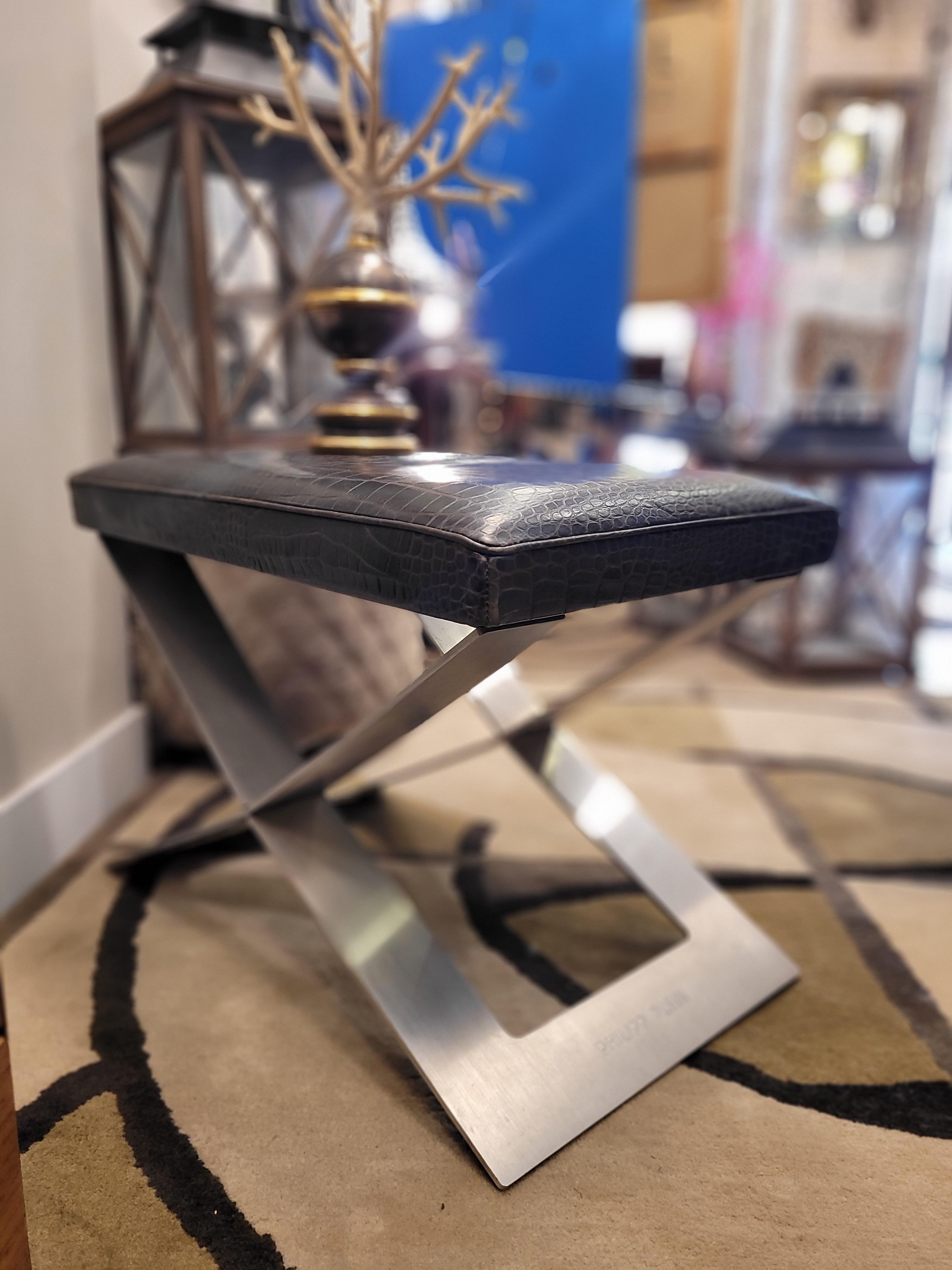 Philipp Plein Brown leather coco Benche, stool , signed 8