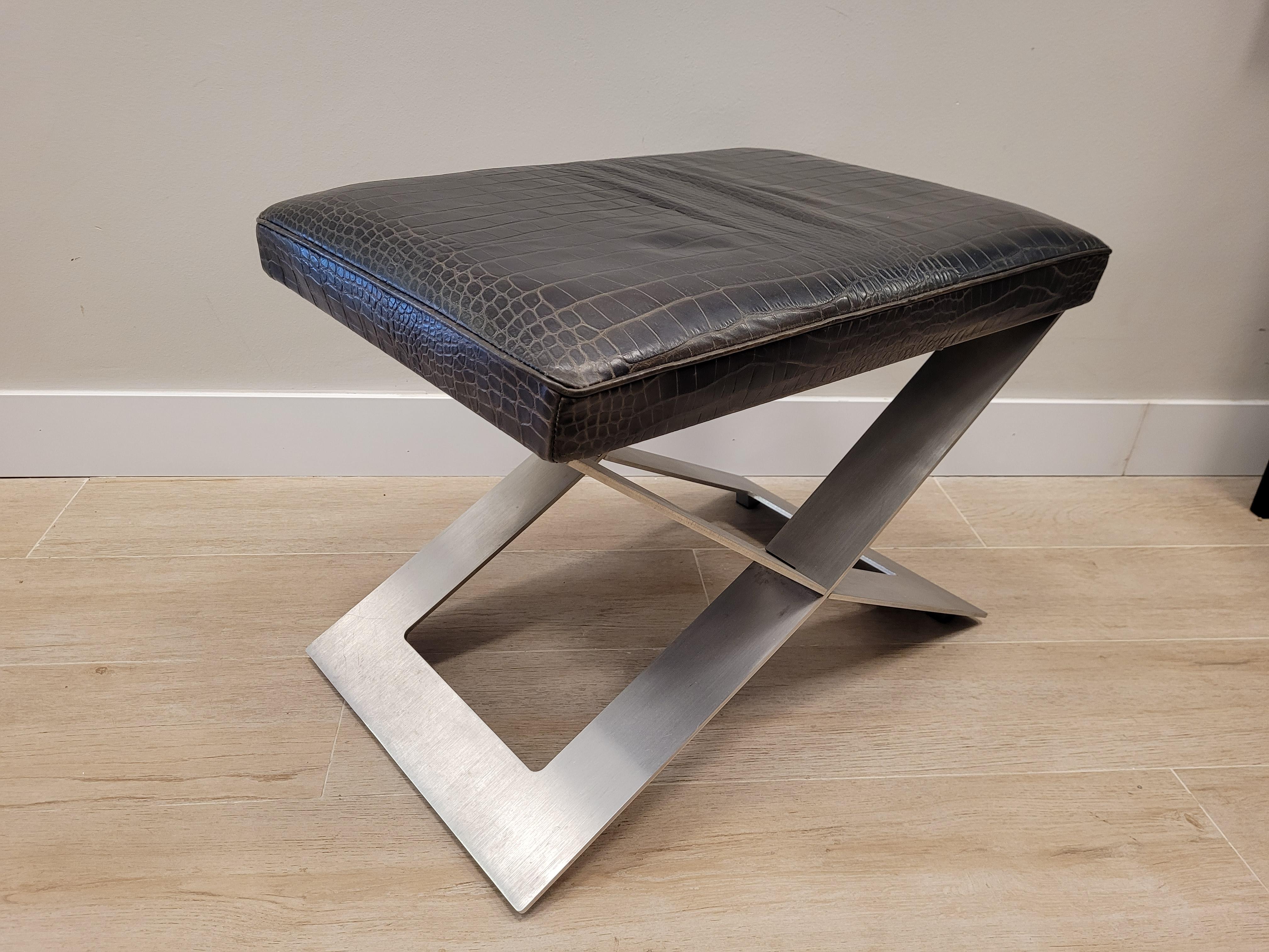 Modern Philipp Plein Brown leather coco Benche, stool , signed