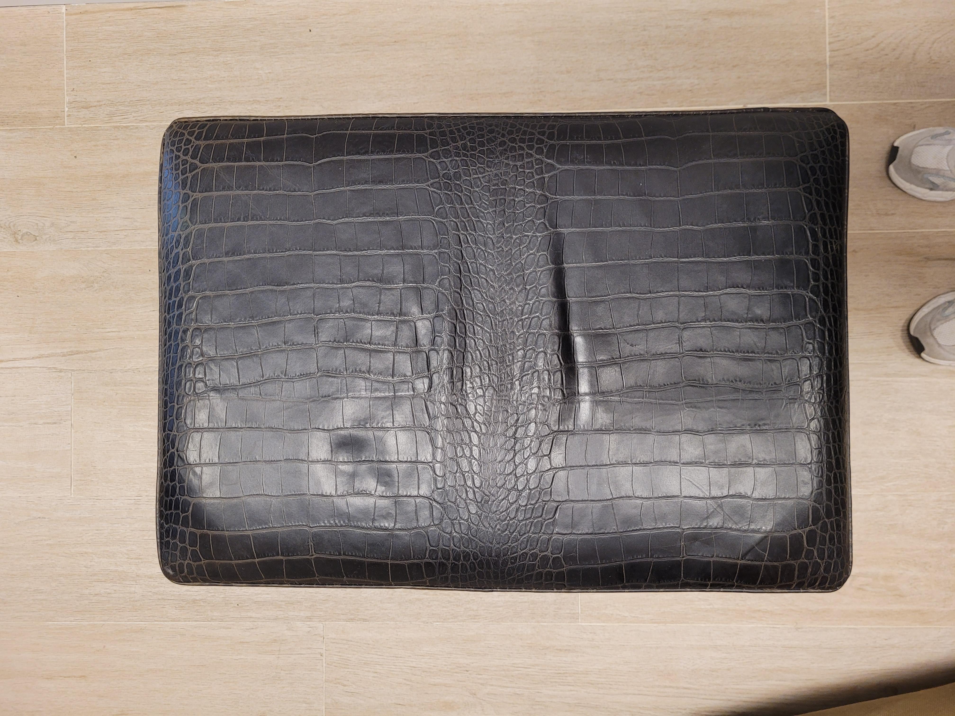 Hand-Crafted Philipp Plein Brown leather coco Benche, stool , signed