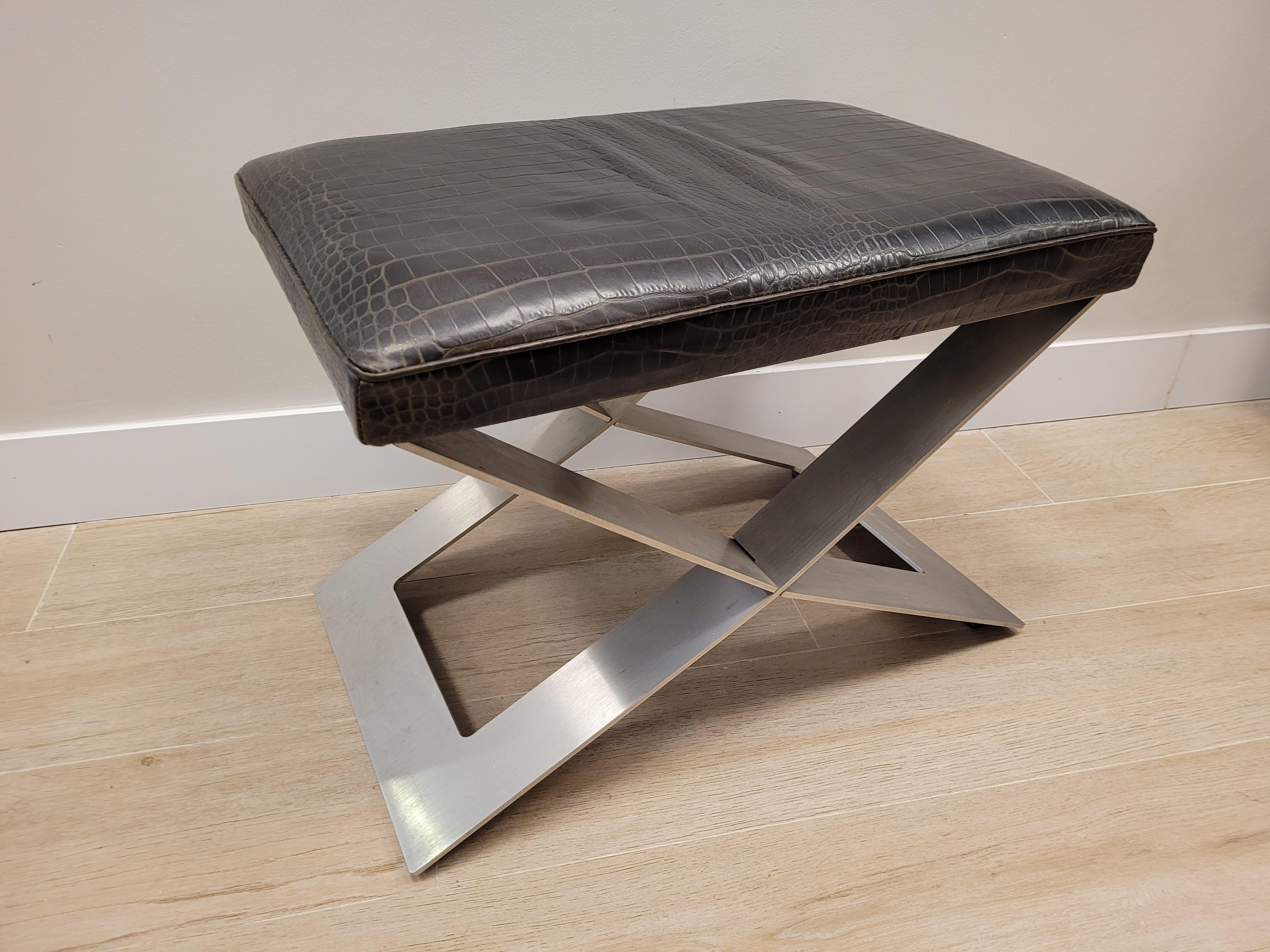 Philipp Plein Brown leather coco Benche, stool , signed 1