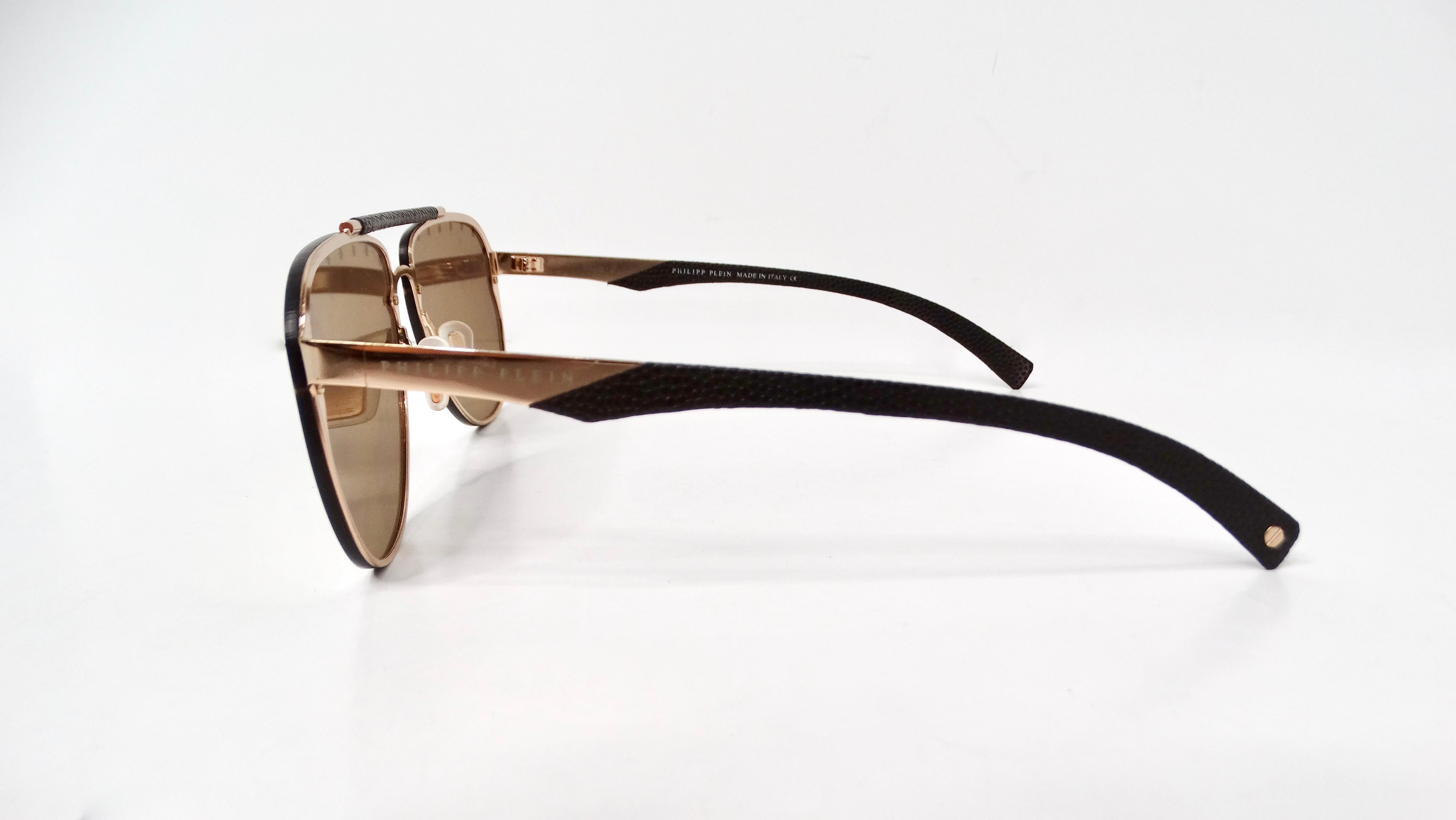 Beige Philipp Plein Calypso Studded Mirrored Aviator Sunglasses For Sale