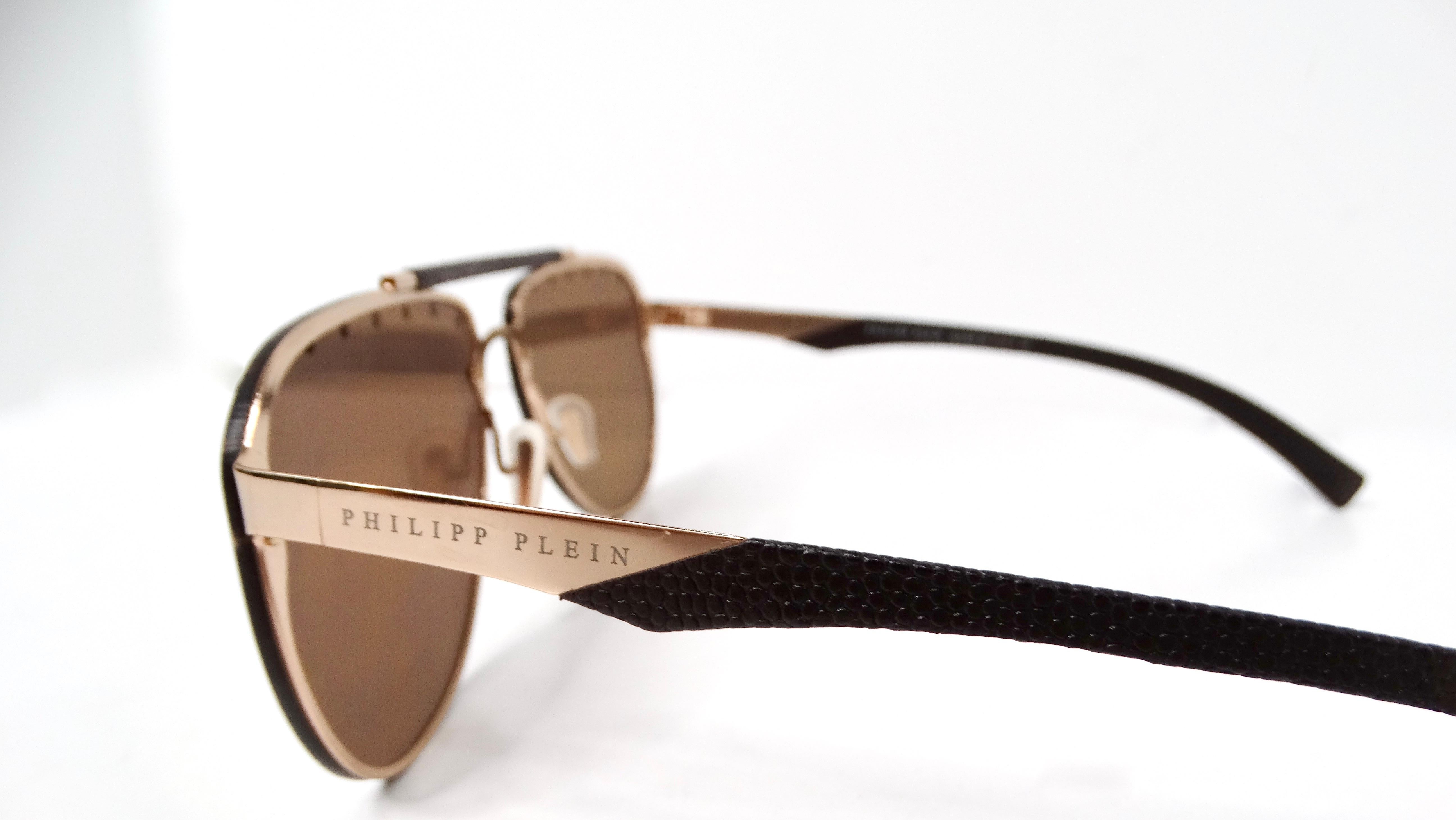 Philipp Plein Calypso Studded Mirrored Aviator Sunglasses In Good Condition For Sale In Scottsdale, AZ