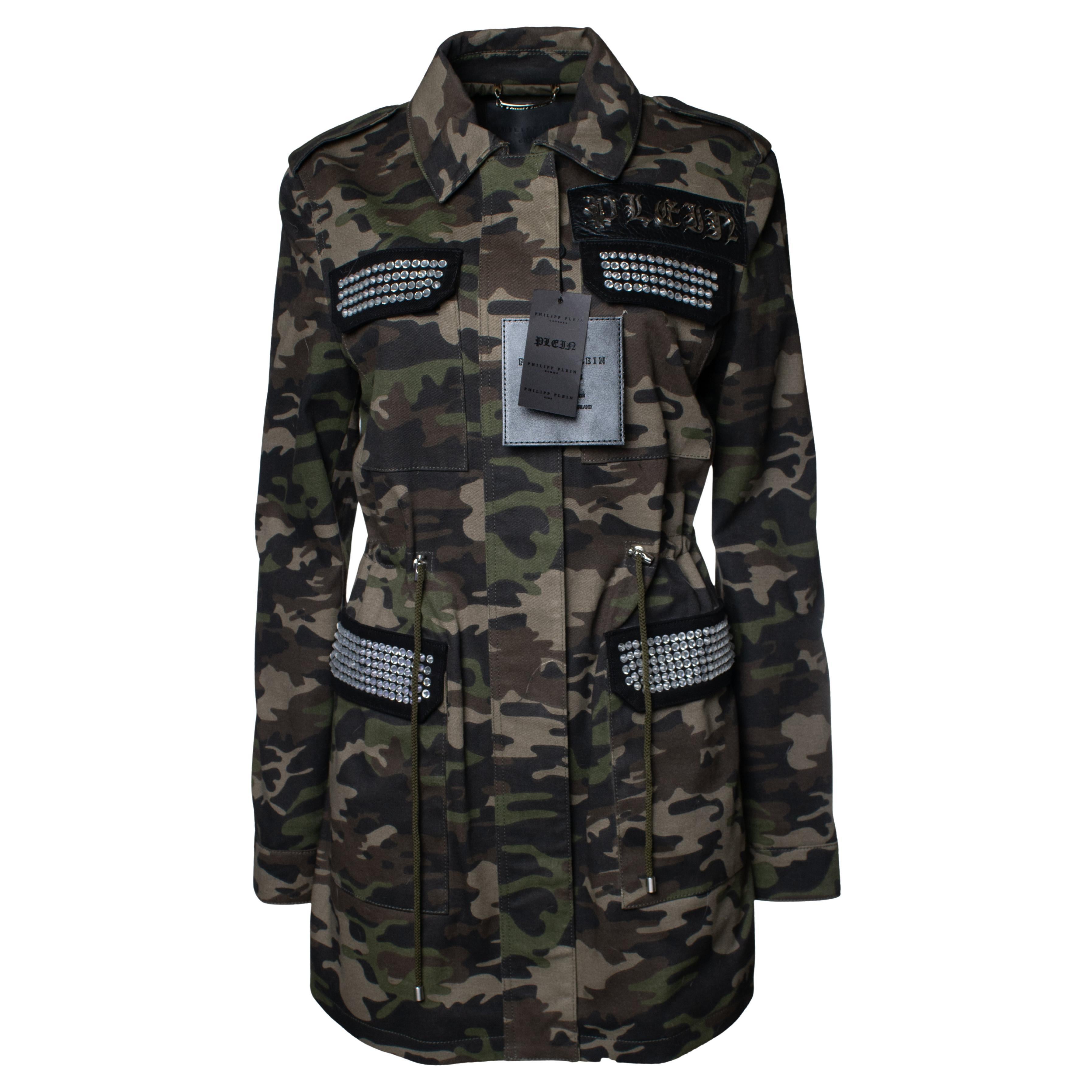 Philipp Plein, camo printed parka with crystals