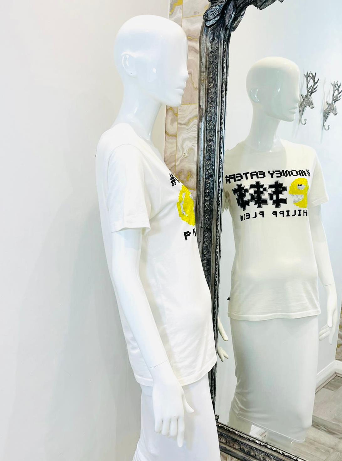 Philipp Plein-T-Shirt aus Baumwolle mit Kristall-Logo im Zustand „Hervorragend“ im Angebot in London, GB