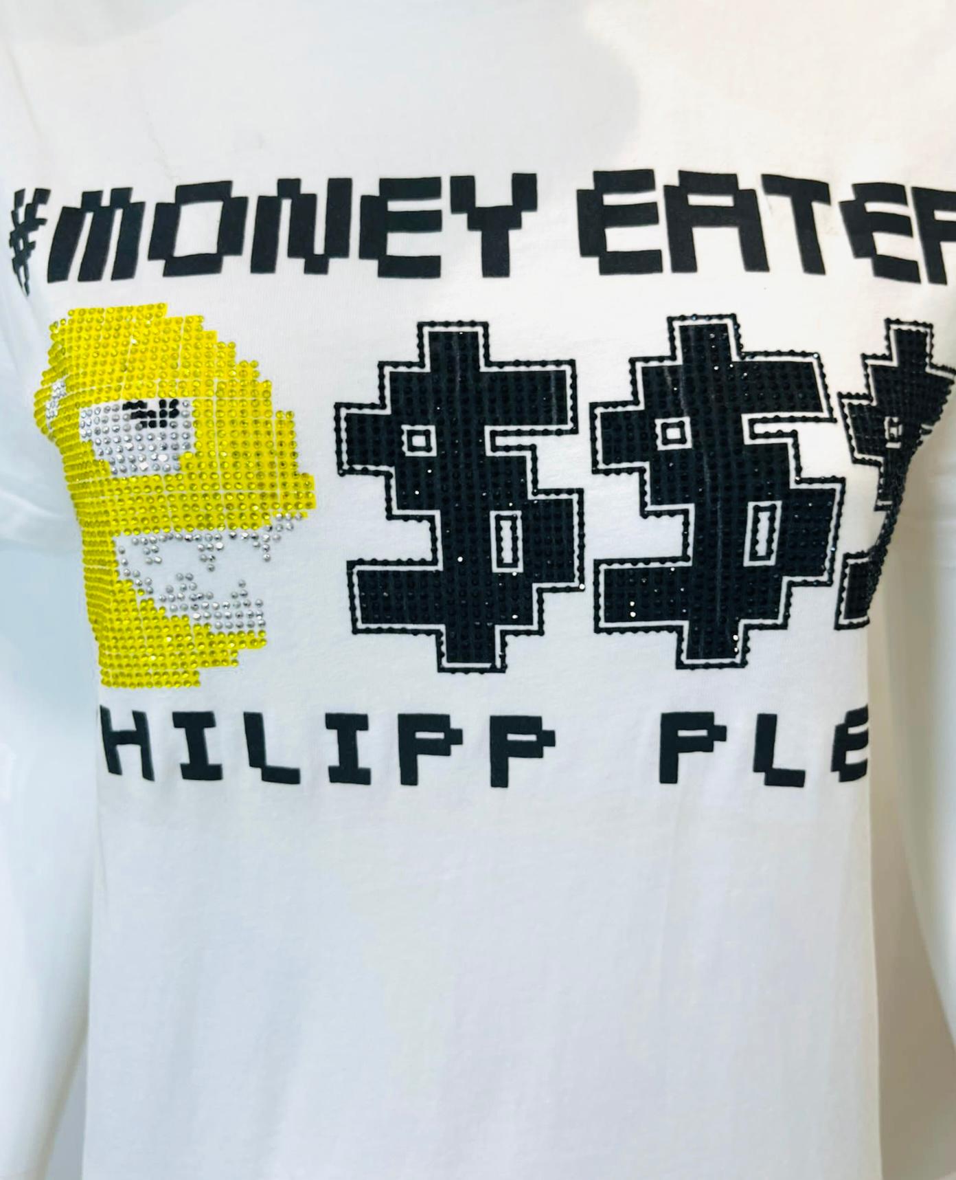 Philipp Plein-T-Shirt aus Baumwolle mit Kristall-Logo im Angebot 1