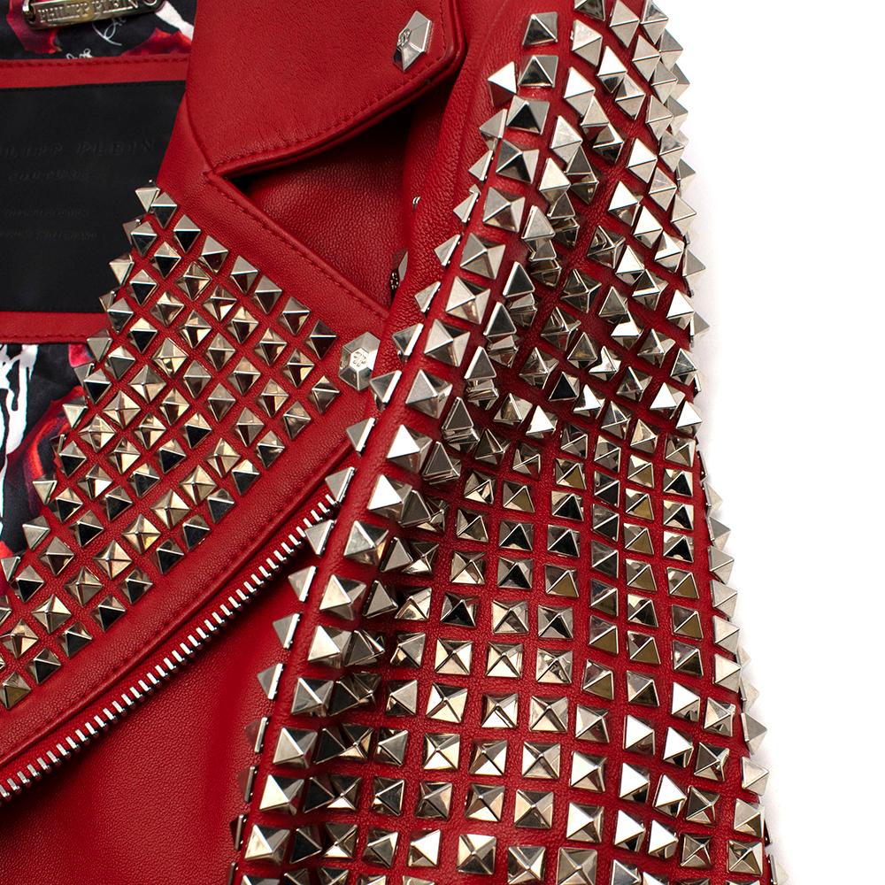 Philipp Plein Couture Embellished Red Leather Jacket - Size XS In New Condition For Sale In London, GB