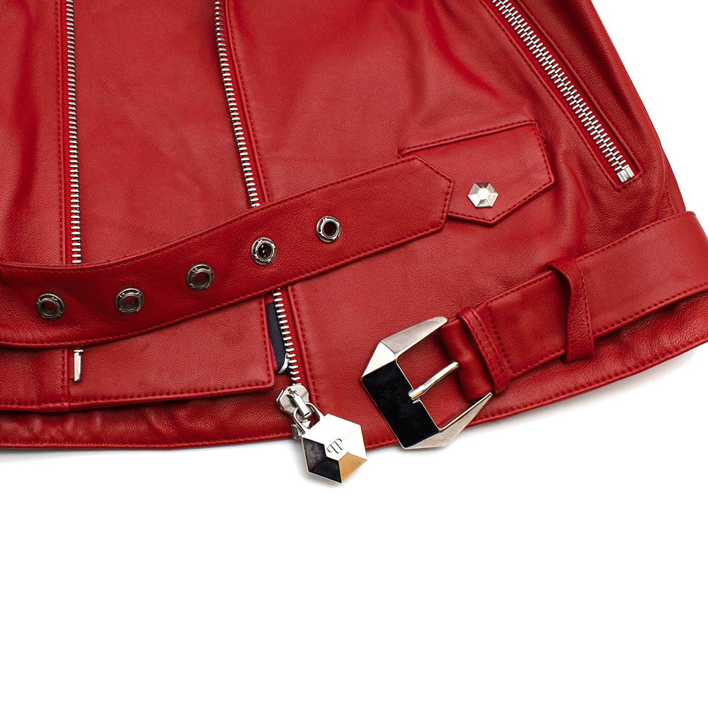 Philipp Plein Couture Embellished Red Leather Jacket - Size XS For Sale 2