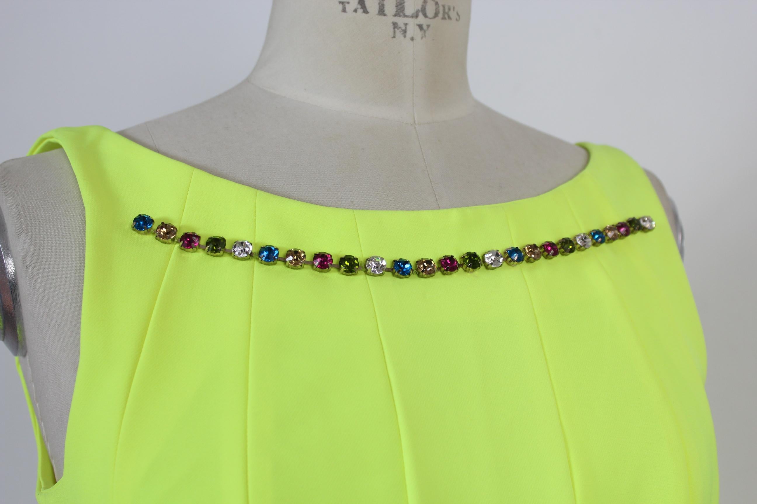 Philipp Plein Couture Fluo Yellow Stones Sleeveless Flared Short Party Dress 1