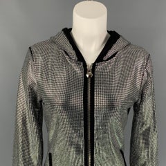 PHILIPP PLEIN COUTURE Size S Silver & Black Cotton Studded Hooded Jacket