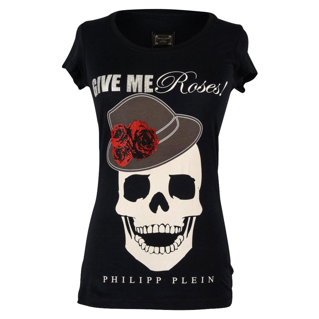 Philipp Plein Couture Top Black Skull and Diamante Tee M For Sale