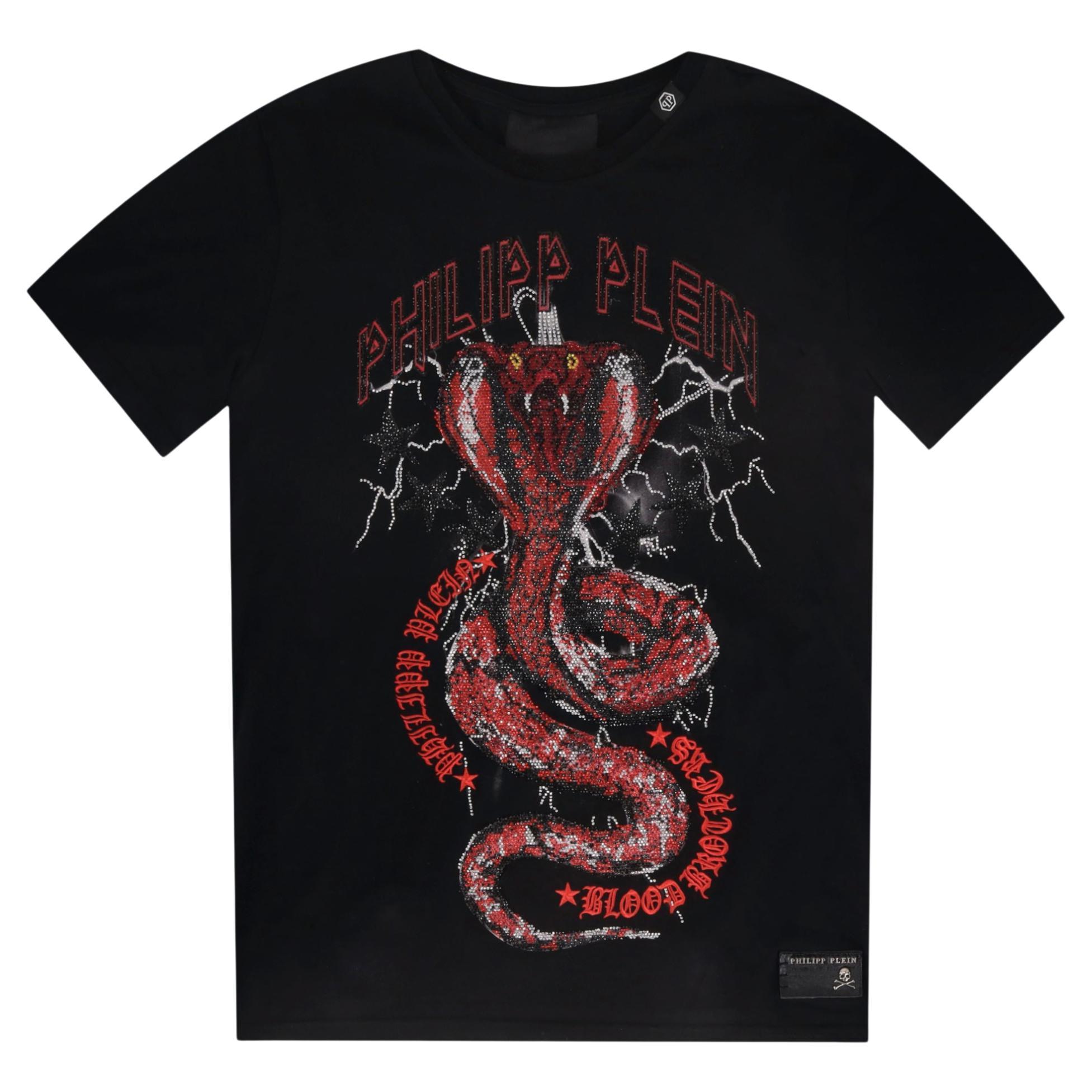 Philipp Plein Crystal Cobra Snake Cotton T-Shirt For Sale