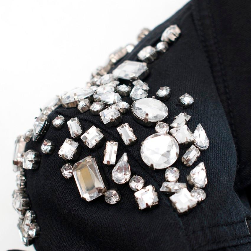 Philipp Plein Crystal-Embellished Black Denim Jacket - Size US 4 For Sale 1