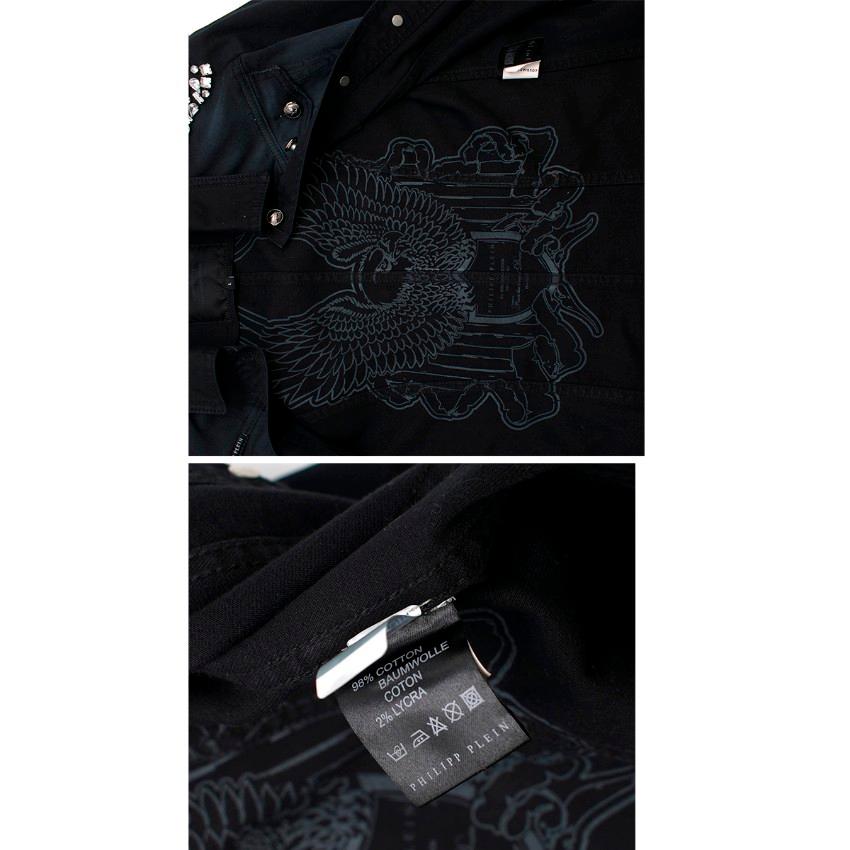 Philipp Plein Crystal-Embellished Black Denim Jacket - Size US 4 2