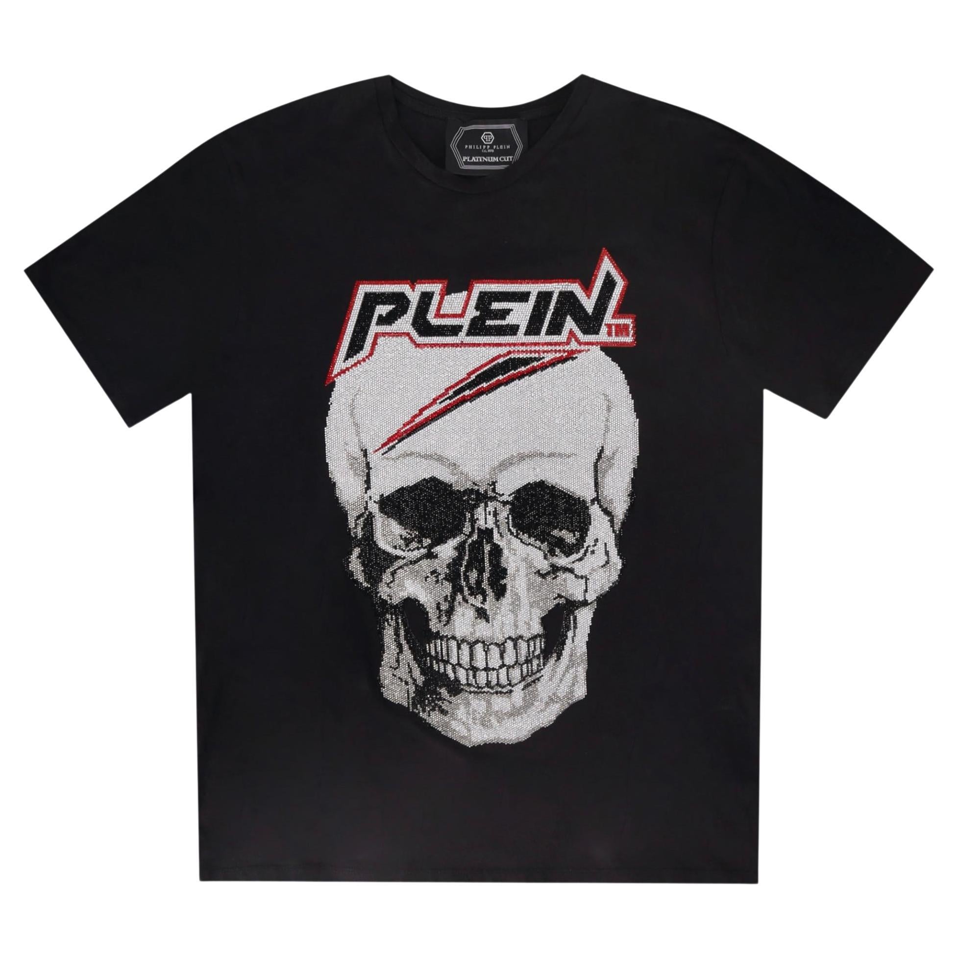 Philipp Plein Crystal Embellished Skull Logo T-Shirt For Sale