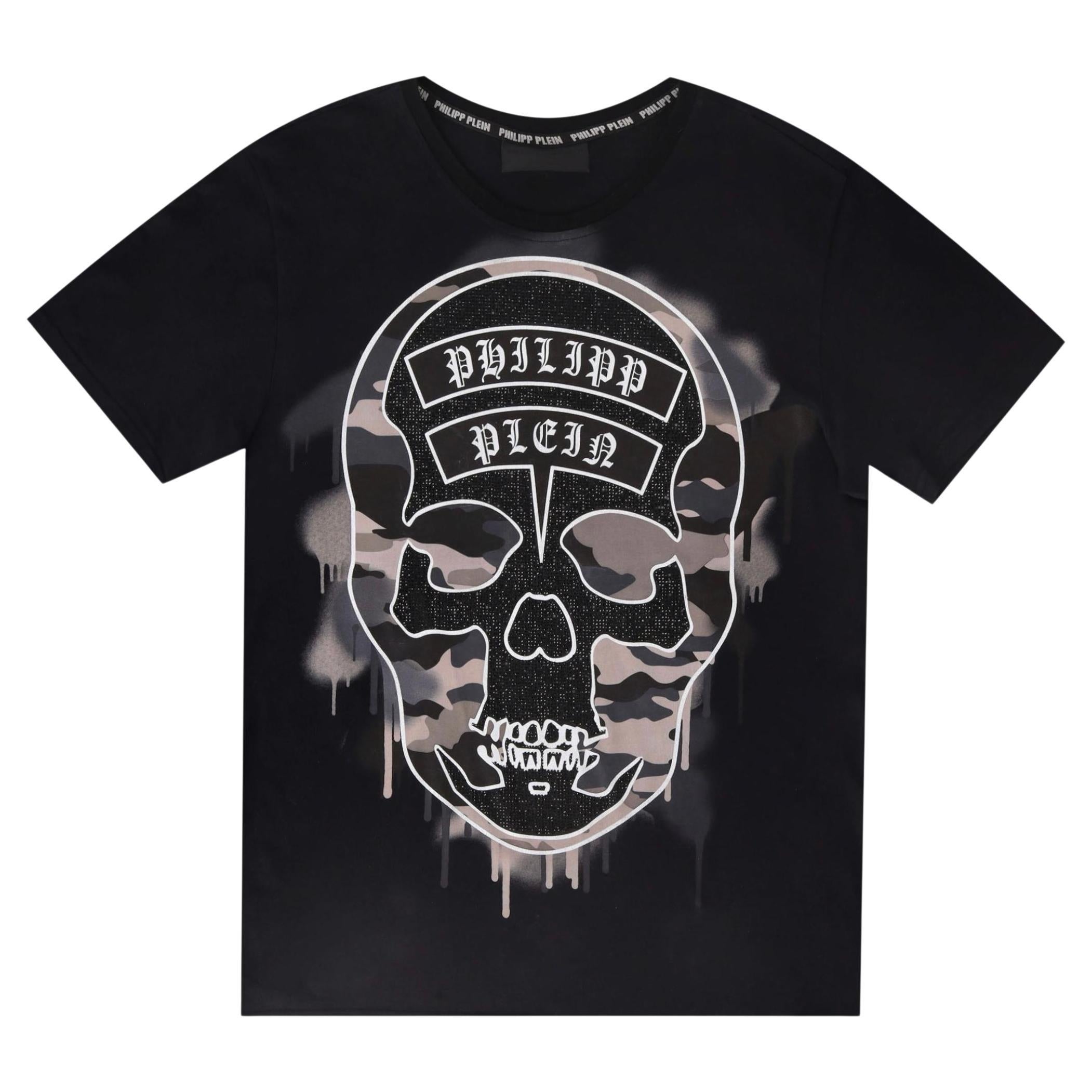 Philipp Plein Crystal Embellished Skull Logo T-Shirt For Sale