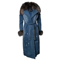 Philipp Plein, denim trench coat with fur collar