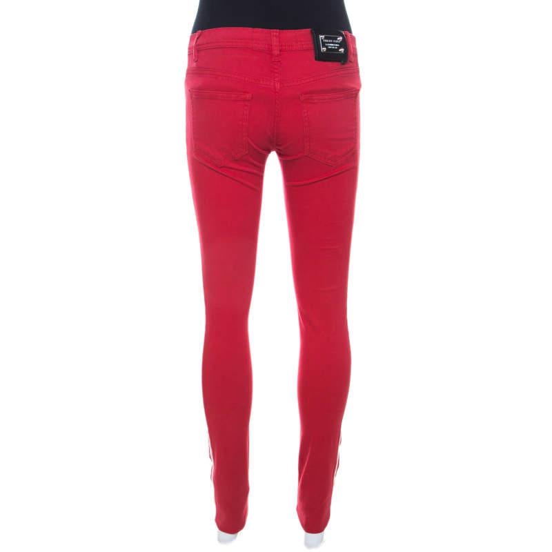 Philipp Plein Devil's Food Red Stretch Cotton Jegging XS In Good Condition In Dubai, Al Qouz 2