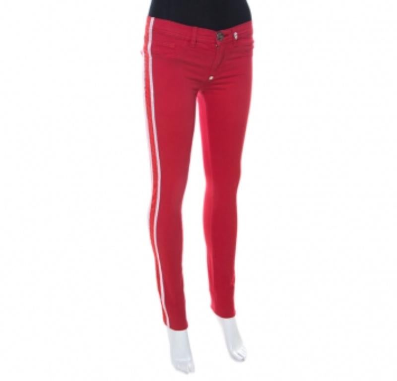 Rosso Philipp Plein Cibo del Diavolo - Jegging in cotone elasticizzato rosso XS in vendita