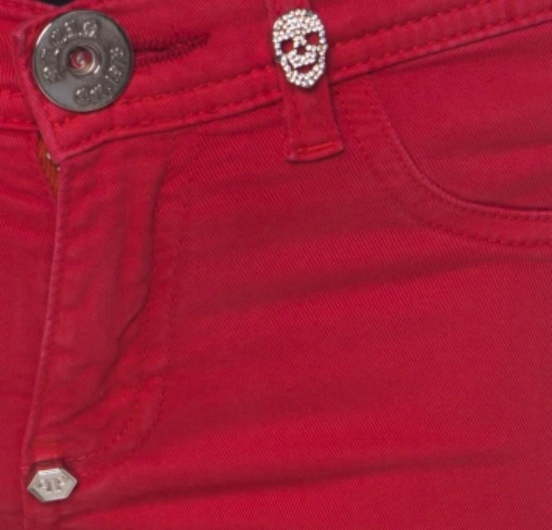 Philipp Plein Cibo del Diavolo - Jegging in cotone elasticizzato rosso XS in vendita 1