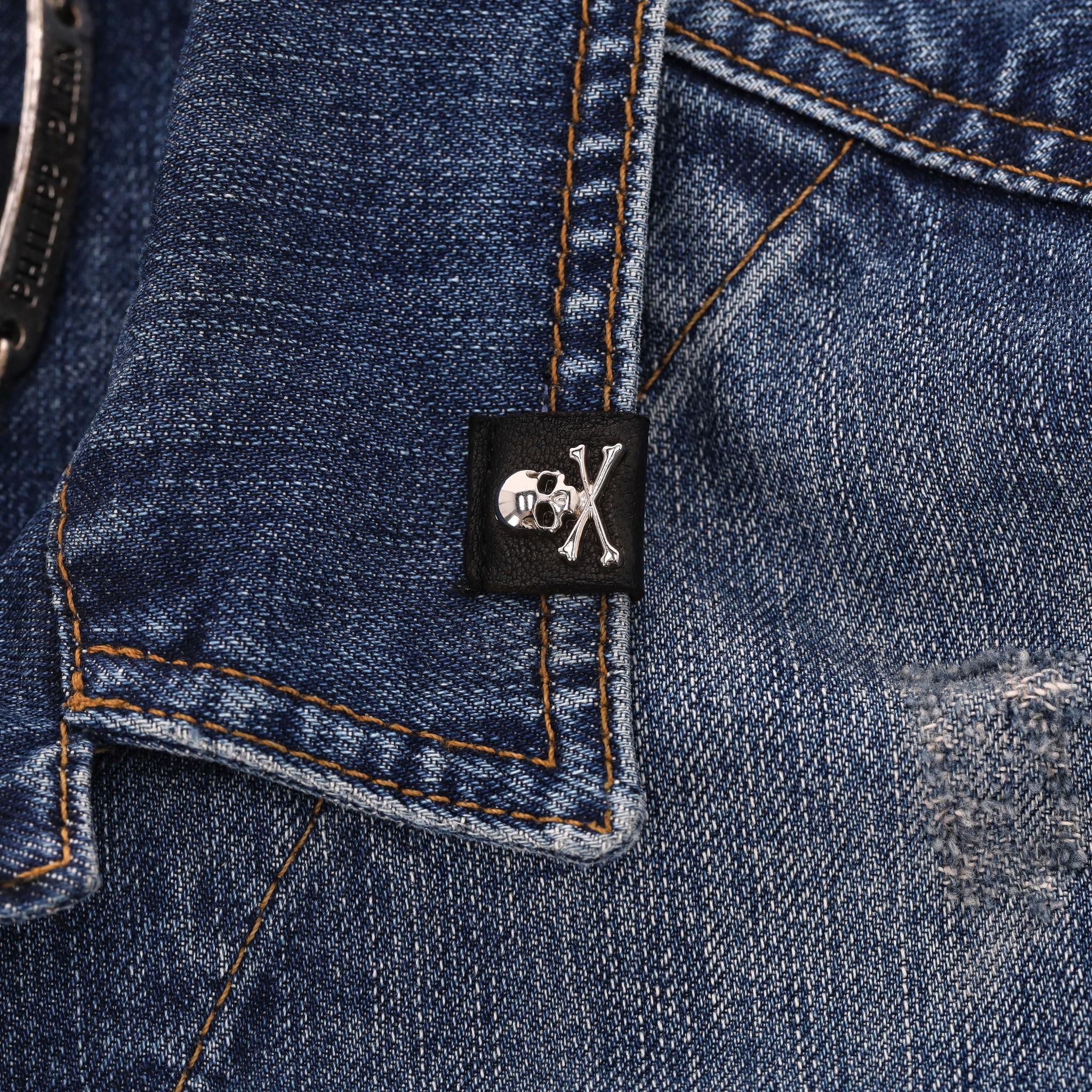 Men's Philipp Plein Distressed Denim Jacket For Sale