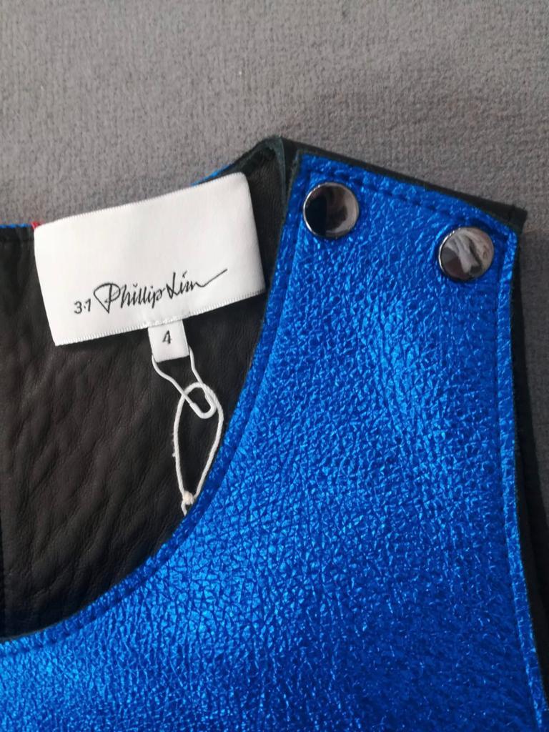 Philipp Plein electric blue Dress 100% lamb leather In New Condition For Sale In Lugano, CH