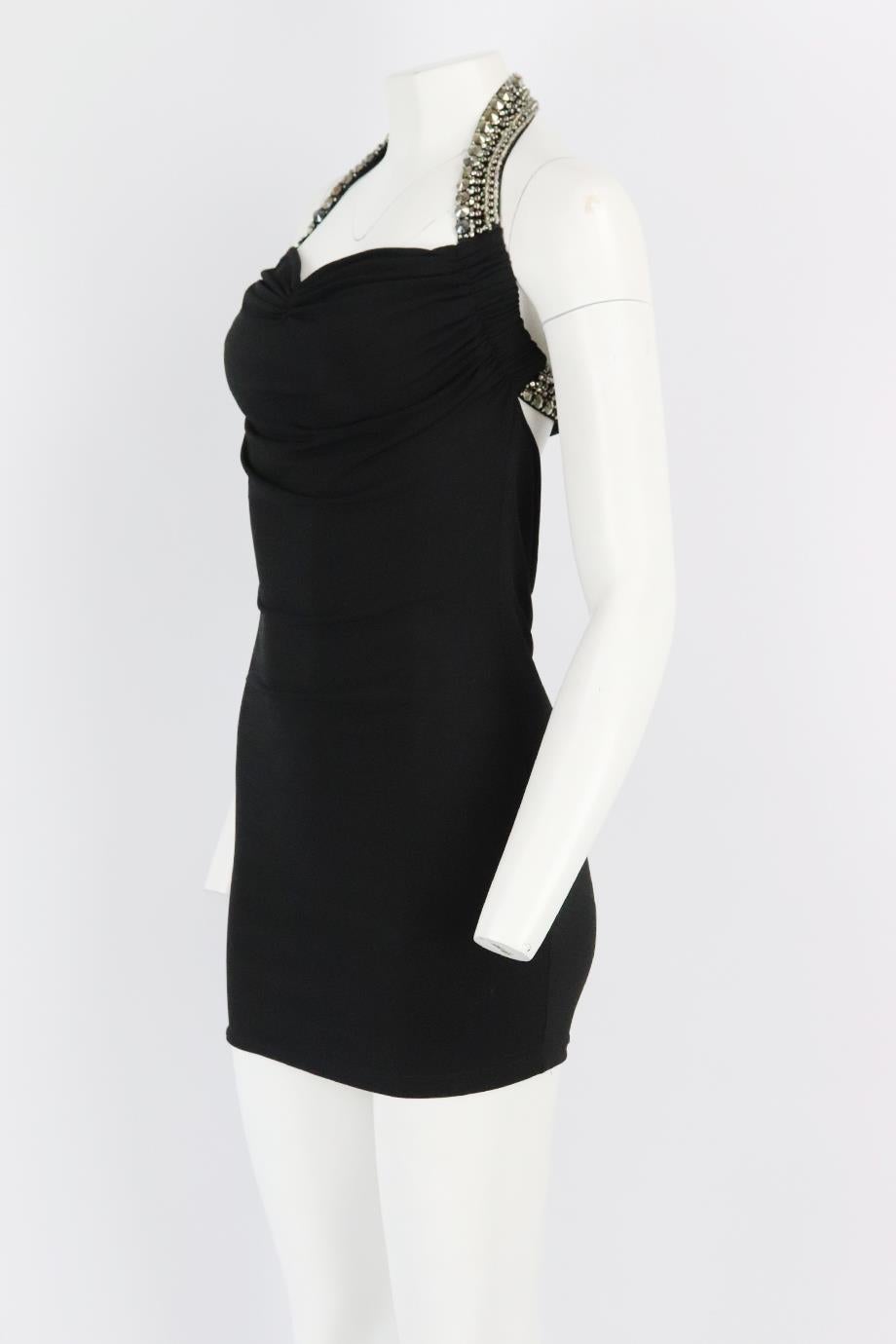 Black Philipp Plein Embellished Cutout Ruched Stretch Jersey Mini Dress Small