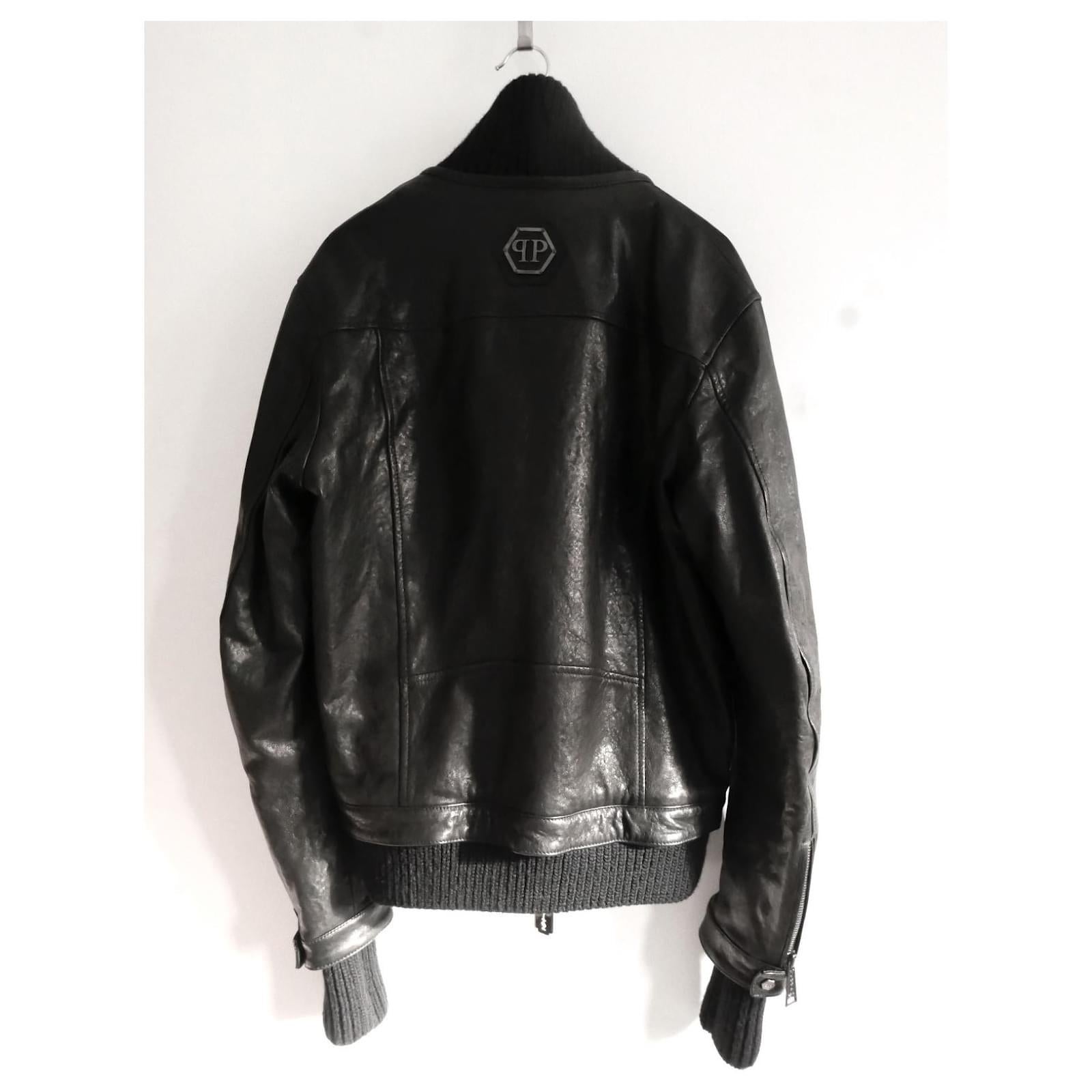 Philipp Plein Embossed Skull Layered Leather Jacket For Sale 1