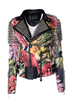 Philipp Plein, floral leather biker jacket with studs