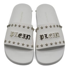 Philipp Plein Gothic Plein Studded Slides in White