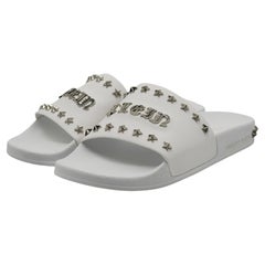 Philipp Plein Gothic Plein Studded Slides in White