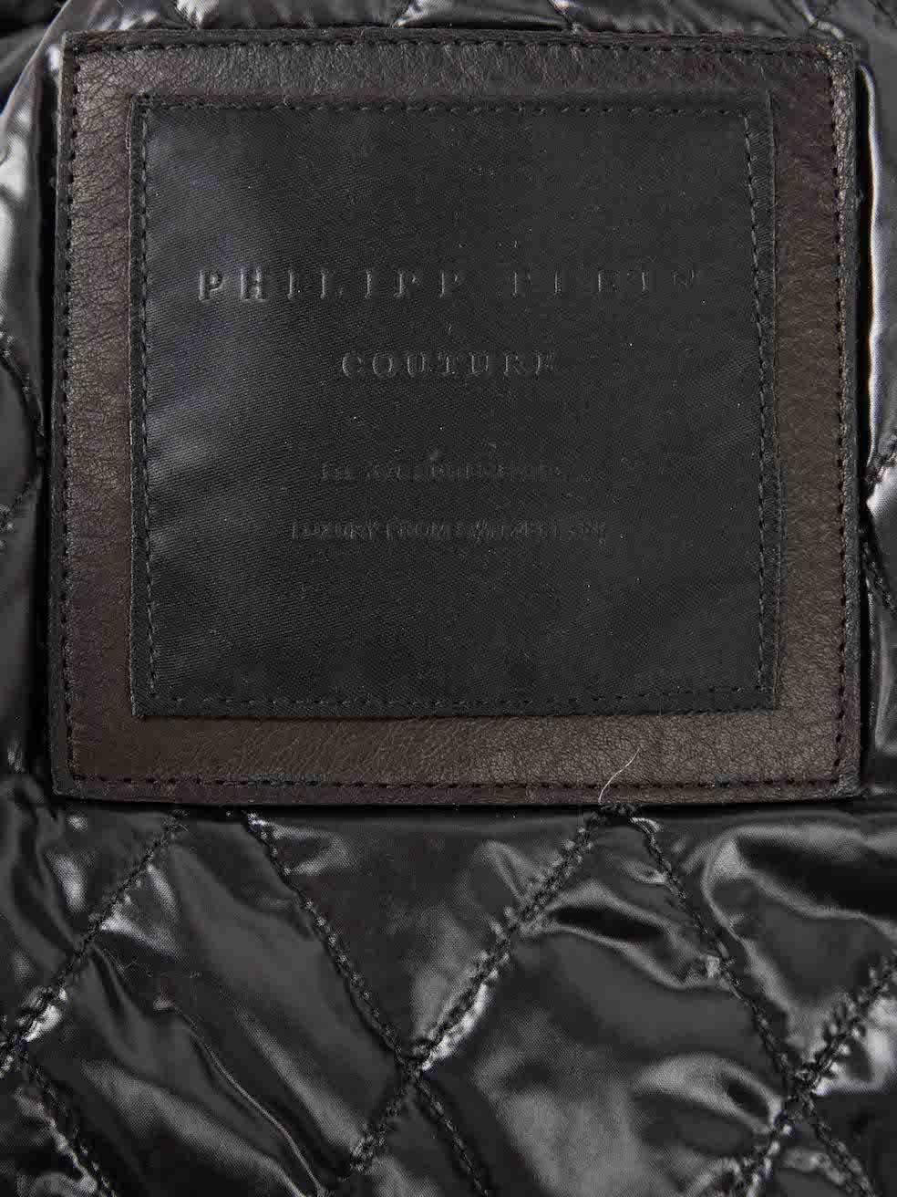 Women's Philipp Plein Graphic Leopard Leather Hood Vest Size S For Sale