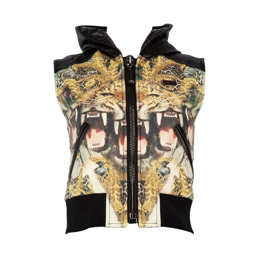 Philipp Plein Graphic Leopard Leather Hood Vest Size S