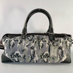 PHILIPP PLEIN Grey Black Camouflage Saffiano Leather Canvas Duffle Bag