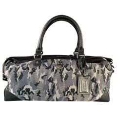 PHILIPP PLEIN Grey Black Camouflage Saffiano Leather Canvas Duffle Bag