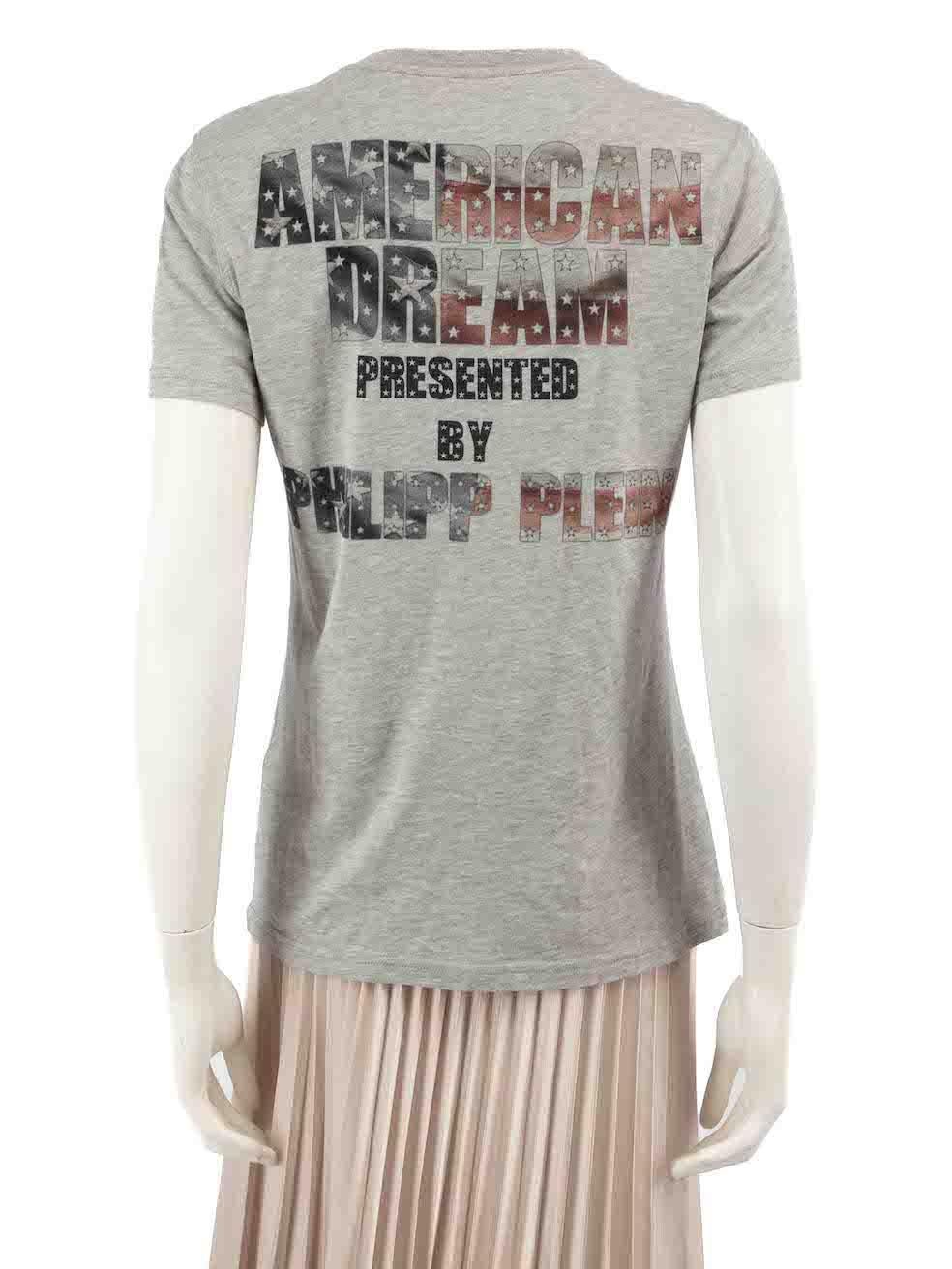 Gray Philipp Plein Grey Embellished Graphic T-Shirt Size XS For Sale