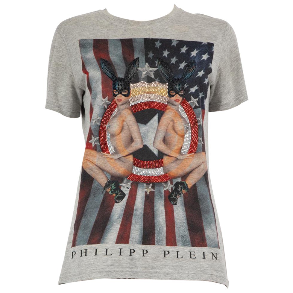 Philipp Plein - Maglietta grafica grigia impreziosita Taglia XS