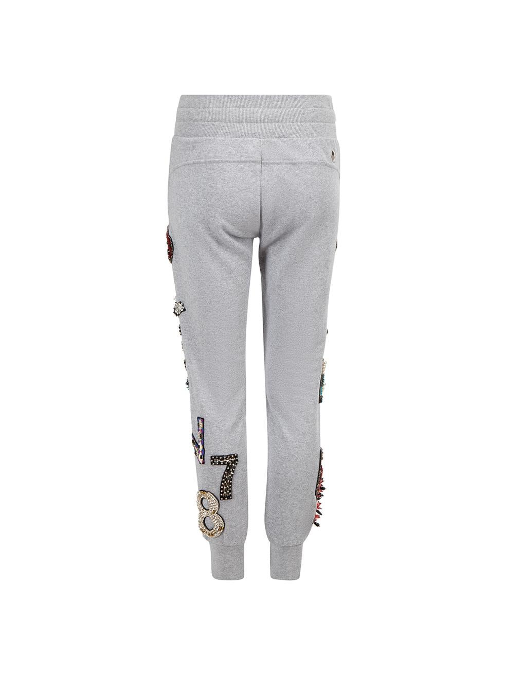 Gray Philipp Plein Grey Patched Logo Joggers Size XS For Sale