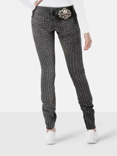 Philipp Plein Grey Rhinestone & Skull Skinny Jeans Size S