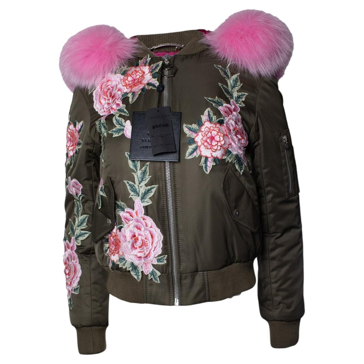 Philipp Plein, hooded bomber with floral embroidery