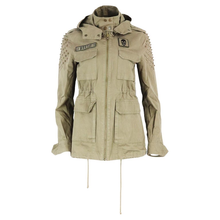 Philipp Plein Hooded Embellished Cotton Canvas Jacket Small For Sale at  1stDibs