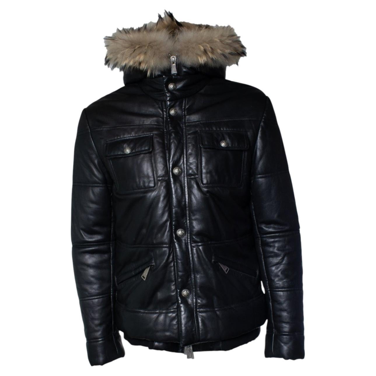 Nouveau blouson aviateur en cuir à capuche pour homme de Philipp Plein, avec bordure en fourrure
