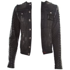 Philipp Plein Illegal Fight Club Black Textured Leather and Denim Johnny's Jacke