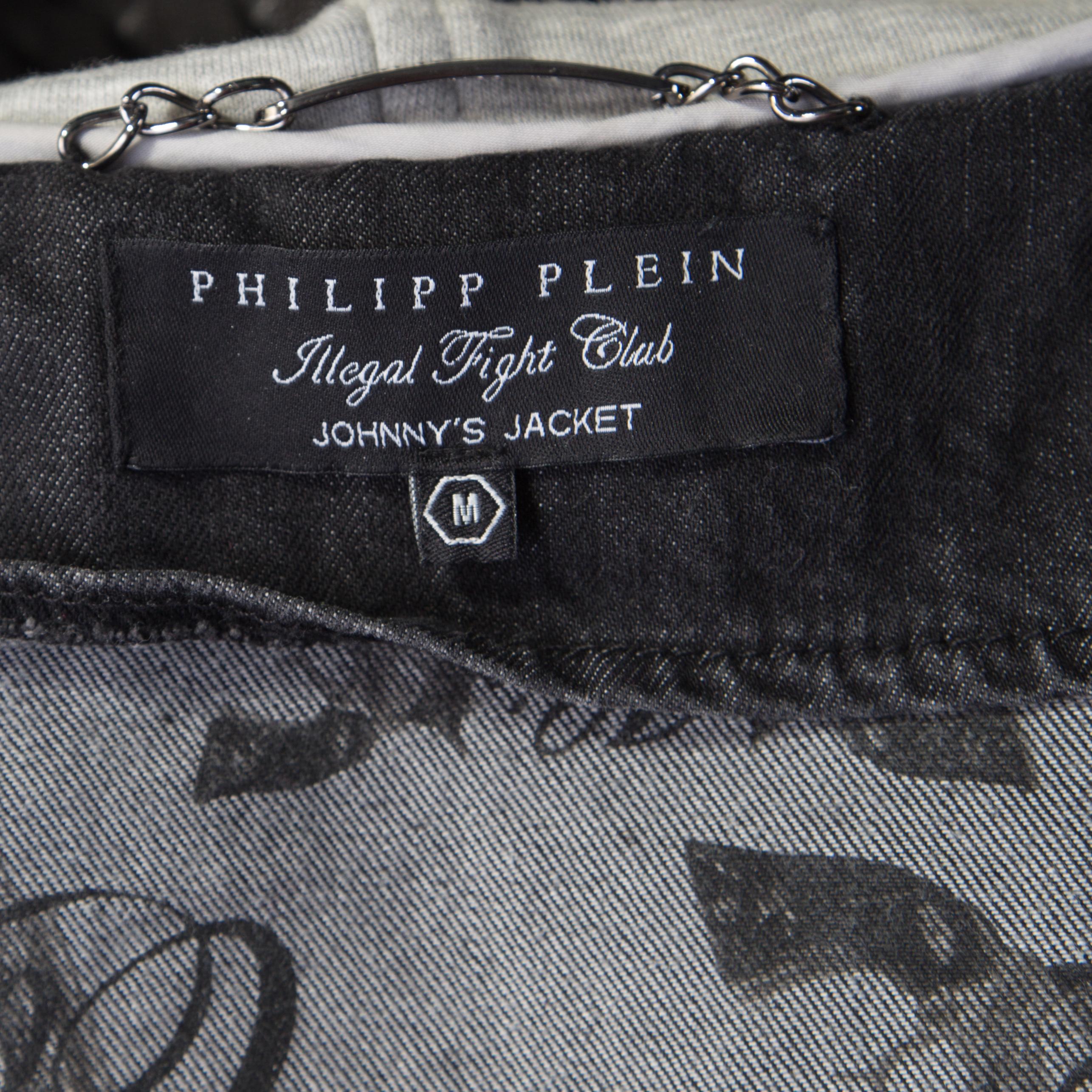 Black Philipp Plein Illegal Fight Club Leather and Denim Johnny's Jacket M