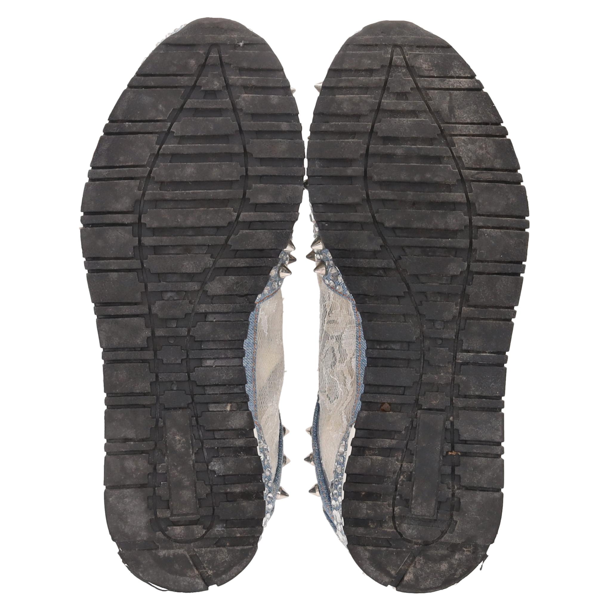 Philipp Plein Denim-Sportschuhe mit Spitze, Kristallen und Nieten verziert Damen im Angebot