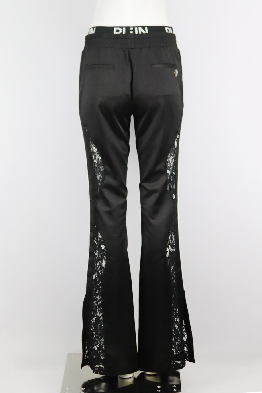 Philipp Plein Lace Trimmed Satin Wide Leg Pants Medium In Excellent Condition In London, GB