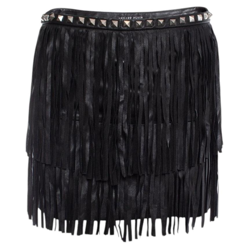 Philipp Plein, leather fringe mini skirt