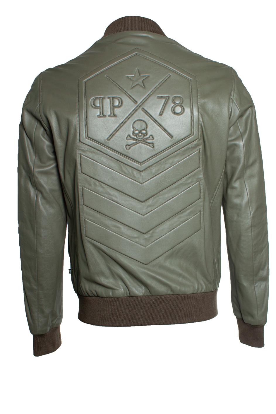 Gray Philipp Plein, leather jacket in kaki For Sale