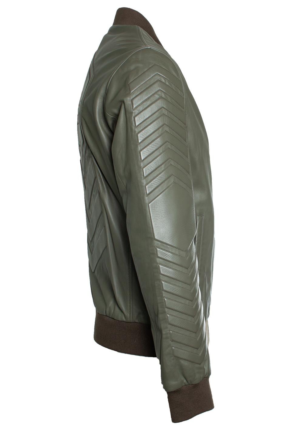 Philipp Plein, leather jacket in kaki In New Condition For Sale In AMSTERDAM, NL